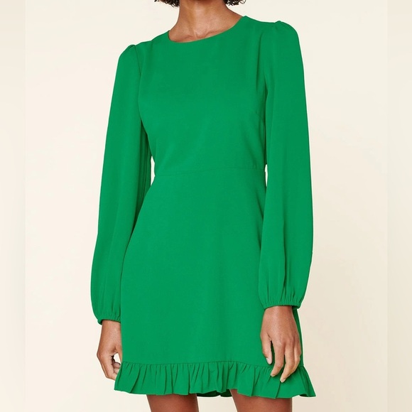SugarLips Double Take Green Long Sleeve Ruffle Hem Dress On Trend - Picture 1 of 5